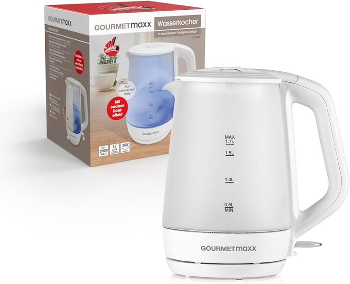 GOURMETmaxx Glas Wasserkocher | 1,7 Liter Fassungsvolumen Füllmengen-Anzeige für genaues Abmessen &amp;