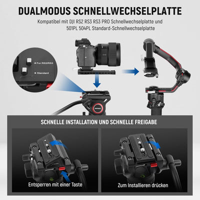 NEEWER 74" Pro Videostativ mit Fluidkopf, QR Platte kompatibel mit DJI RS Gimbals Manfrotto, strapaz