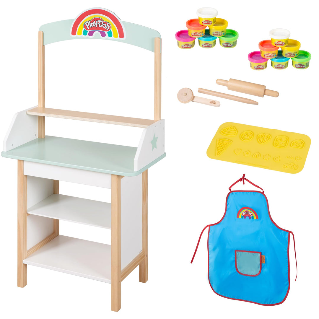 roba x Play-Doh Eisstand - Spielset aus FSC-zertifiziertem Holz mit 12 Knetdosen, Holzwerkzeug, Schü