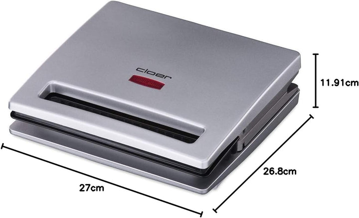 Cloer 6219 Sandwichmaker, 900 W für 2 diagonal geteilte Toasts, optische Fertigmeldung, silber Silbe