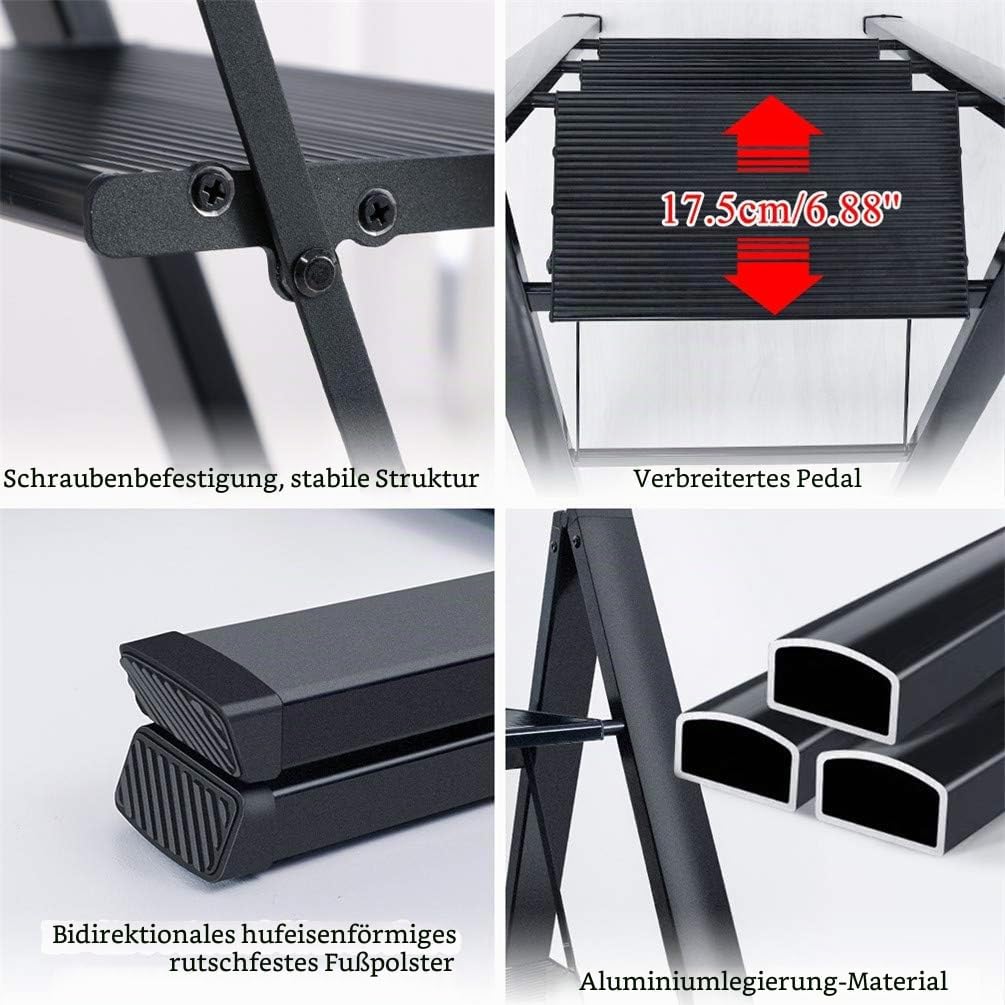 BAOYOUNI Trittleiter, Leicht, Klapptrittleiter, Aluminium Sicherheits Stehleiter, mit rutschfeste Br