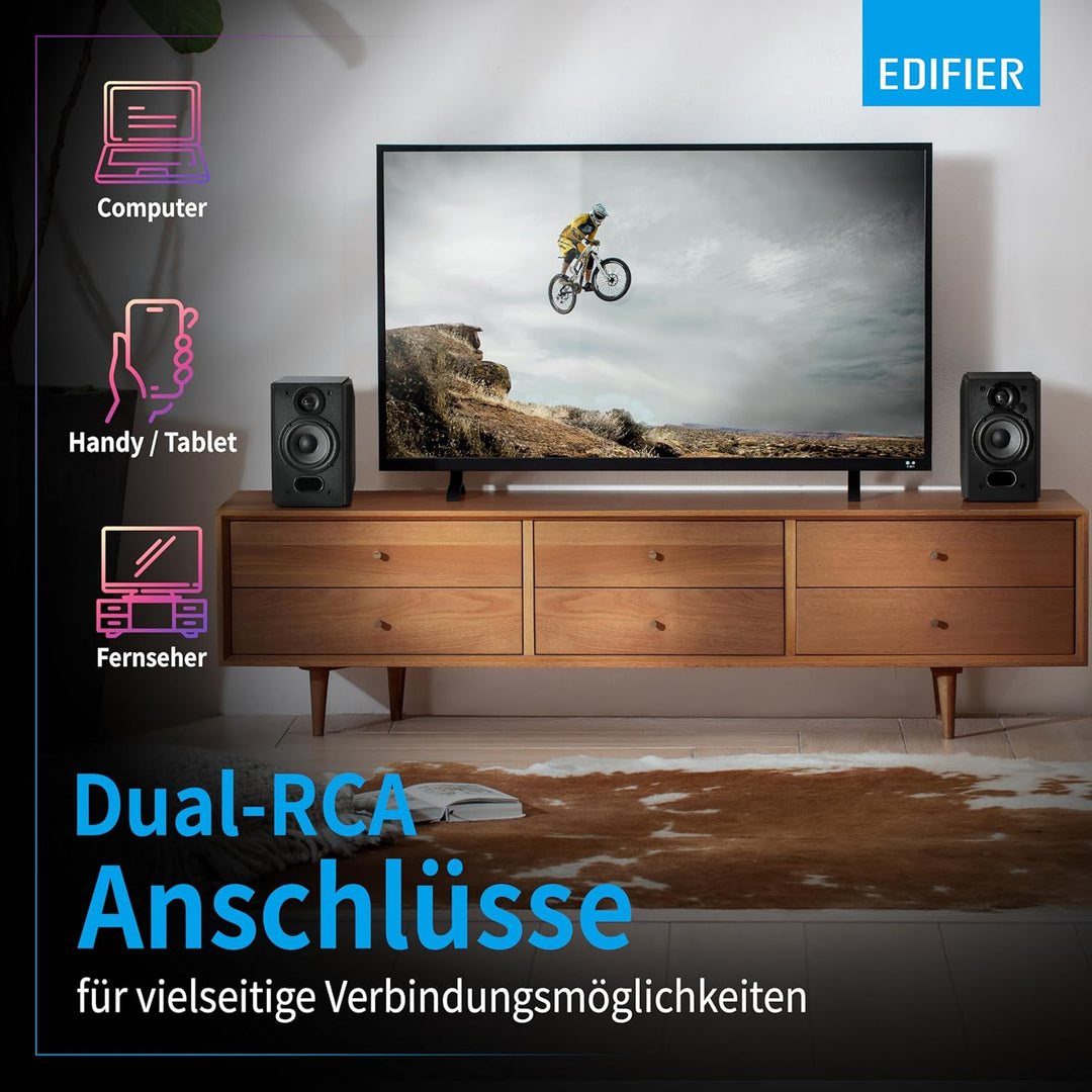 EDIFIER Studio R1380T 2.0 Regallautsprecher-System (42 Watt) im Echtholzgehäuse (MDF). Zwei LINE IN