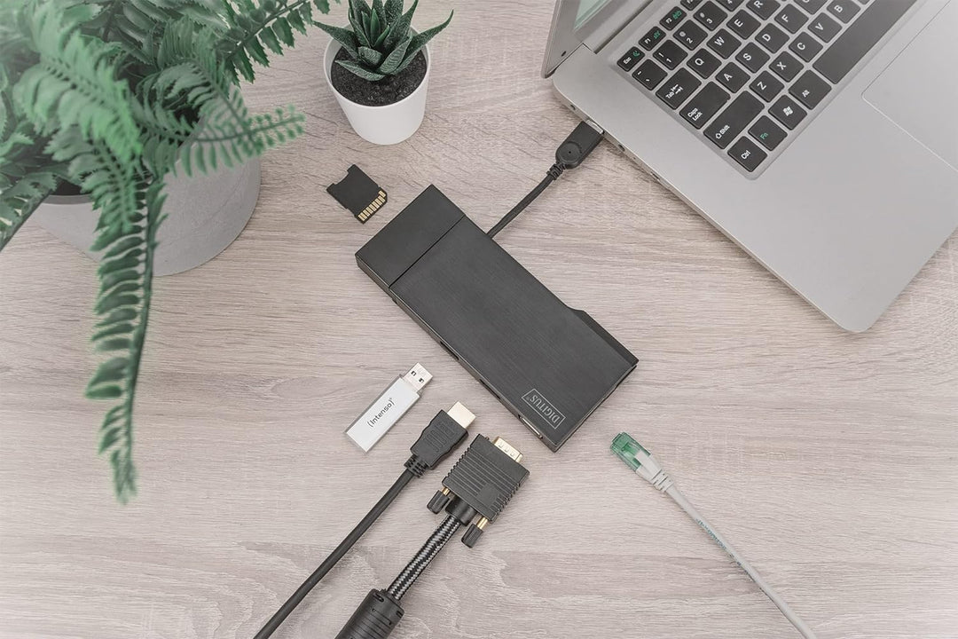 DIGITUS Universal Docking Station, USB 3.0, 7-Port, Travel 2X Video, 2X USB 3.0, RJ45, 2X Kartenlese