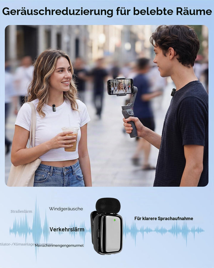 zealsound Mini Kabelloses Lavalier-Mikrofon für iPhone Handy Android, Wireless Ansteckmikrofon mit R