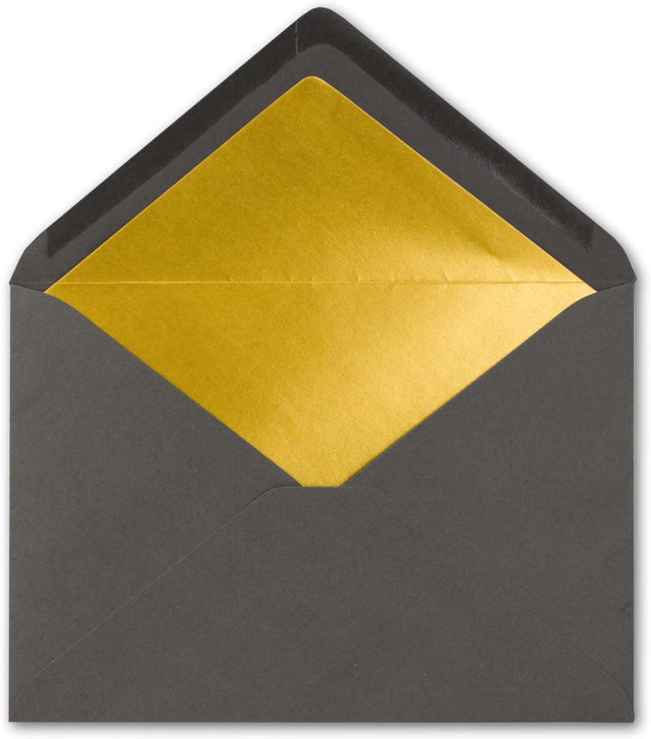 50x metallic Gold-gefütterte Brief-Umschläge DIN C5, anthrazit - 156 x 220 mm - Nassklebung mit spit