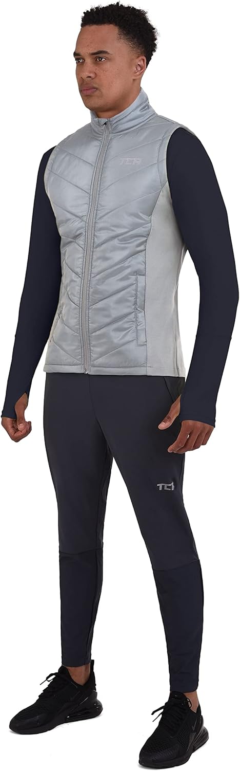 TCA Herren Excel Runner Leichte und gepolsterte Weste mit Reissverschlusstaschen L Hellgrau, L Hellg