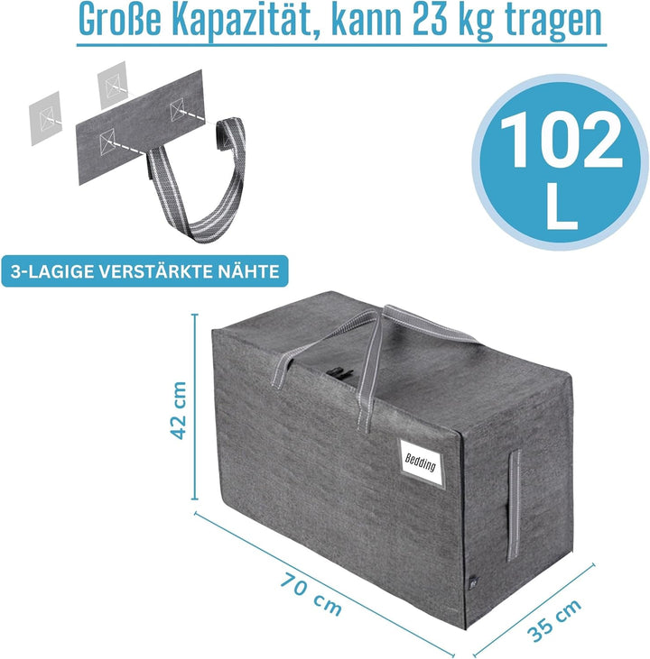 VENO 102 Liter Grosse Aufbewahrungstasche mit Deckel, Strapazierfähige Griffe und Reissverschlüssen