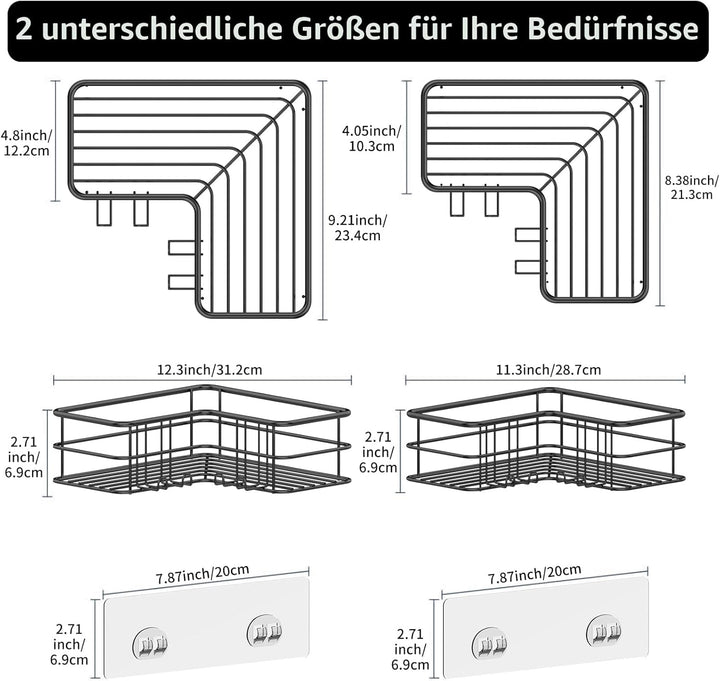Menbyci Duschablage Ohne Bohren 2 STK, Duschregal Eckregal Badregal SUS304 Edelstahl Metall Rostfrei