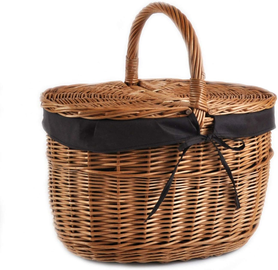 MyBer® Korb Picknickkorb Tragekorb Einkaufskorb mit 2 Deckeln Weidenkorb Vollweide geflochten braun
