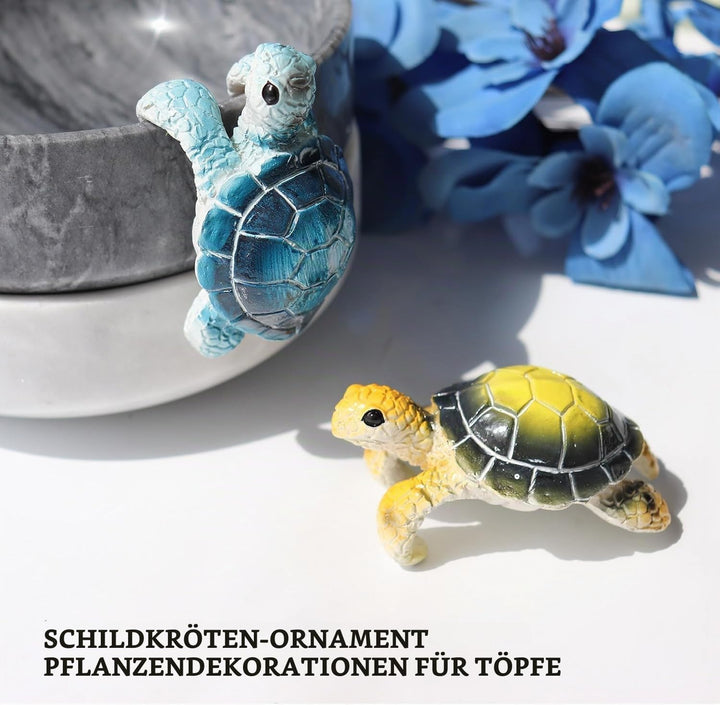 Dnoifne 2er-Set Schildkröten Blumentopf-Deko – Wetterfeste Kletterfiguren aus Resin für Töpfe, Zäune