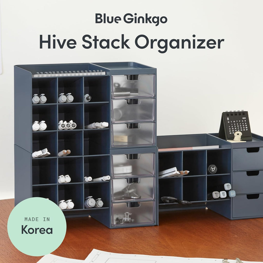 BLUE GINKGO Hive Stack Desk Organizer – Stapelbarer Stiftehalter, Schreibtischorganizer mit Schublad