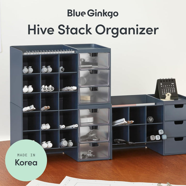 BLUE GINKGO Hive Stack Desk Organizer – Stapelbarer Stiftehalter, Schreibtischorganizer mit Schublad