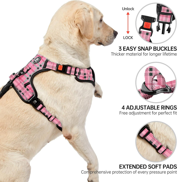 NESTROAD Hundegeschirr Mittelgrosse Hunde Kariertes Rosa, Grösse M Anti Zieh Geschirr für Hunde Mitt