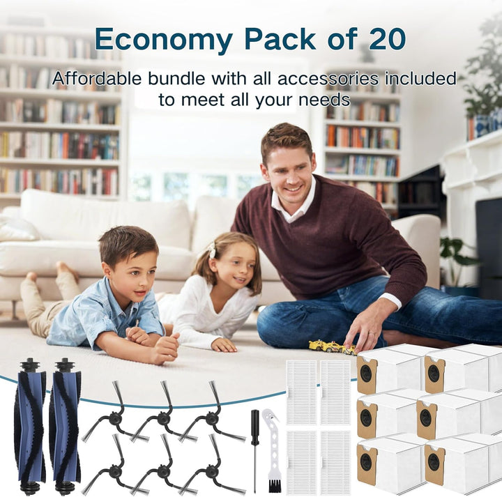 20 Stück Zubehör für Robot Eufy C10, 2 Walzenbürsten, 4 HEPA-Filter, 6 Seitenbürsten, 6 Staubbeutel,