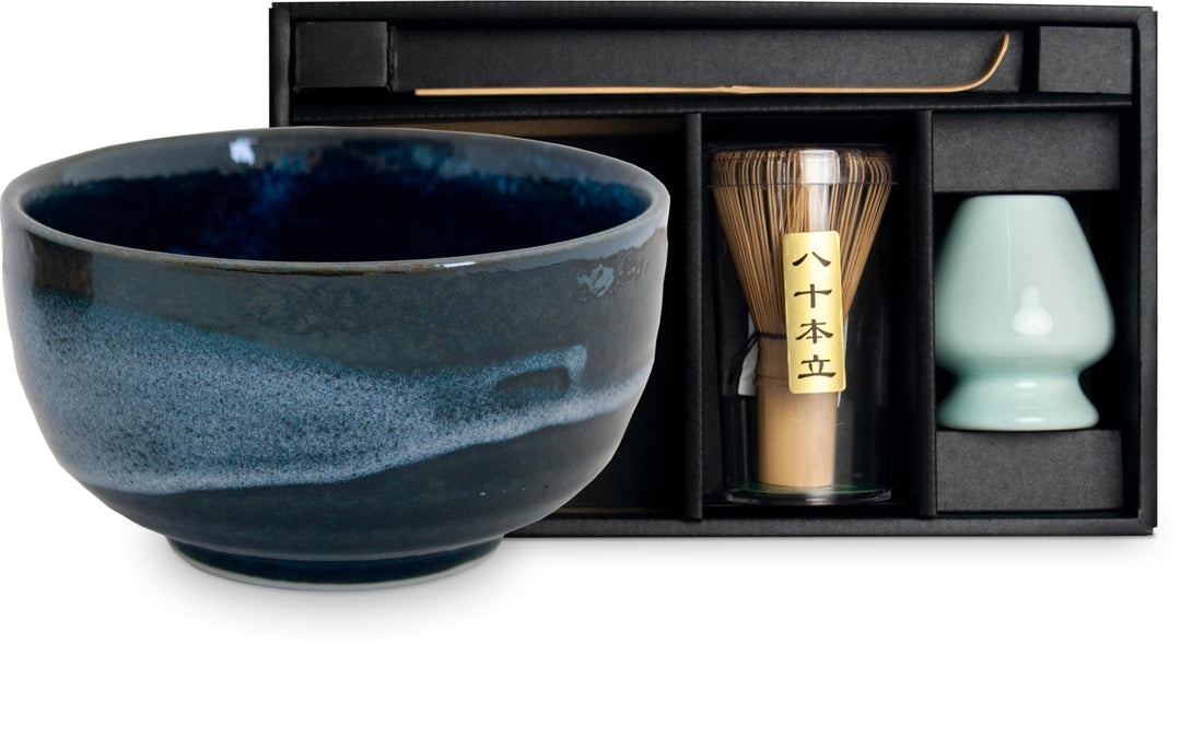 Matcha Schale Set aus Japan in Geschenkbox Matchaschale inklusive Bambus Besen, Bambus Löffel und Be