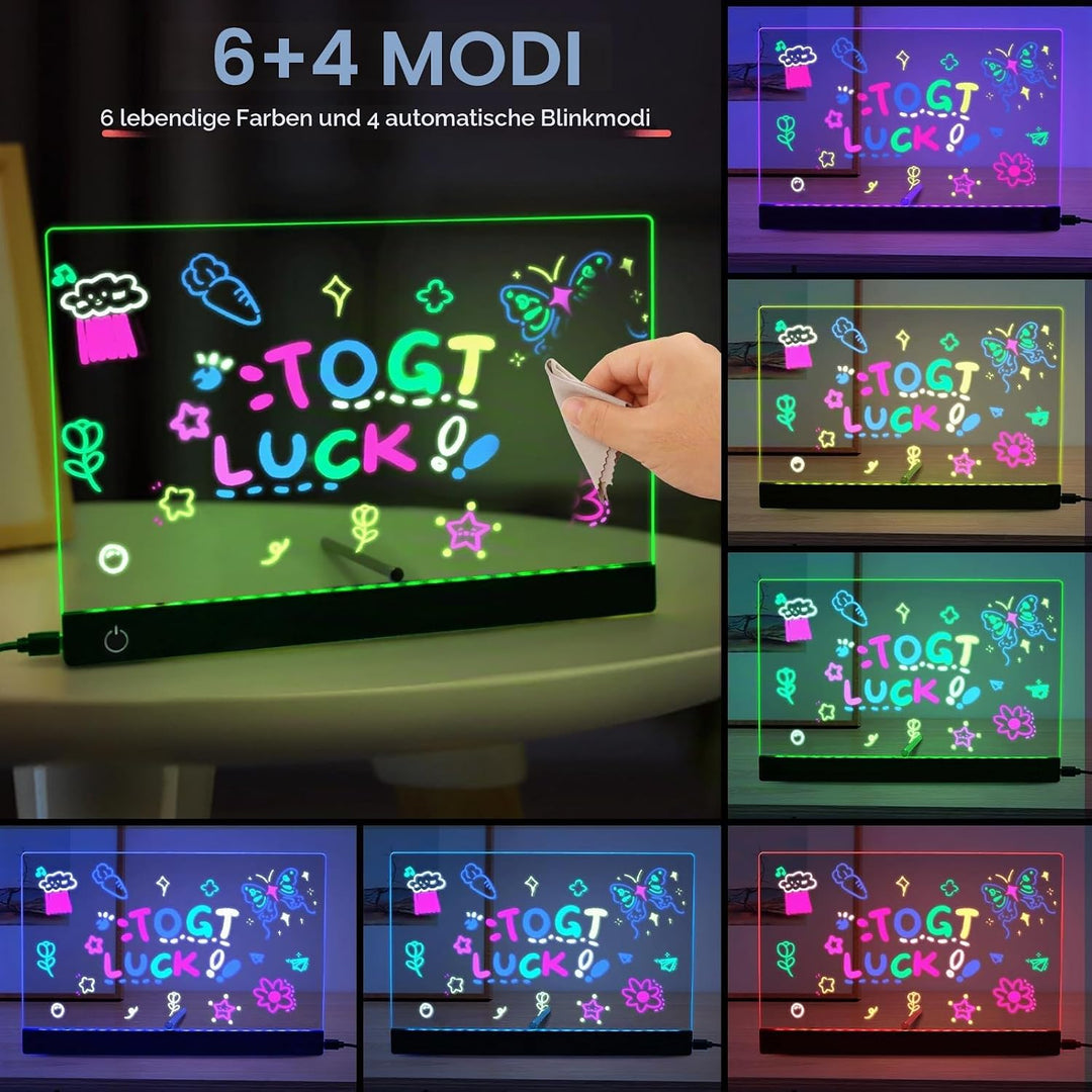 LED Notiztafel mit Farben, 30x20 CM Leuchtendes LED Zeichenbrett für Kinder, 6 Farben Einstellbar 4
