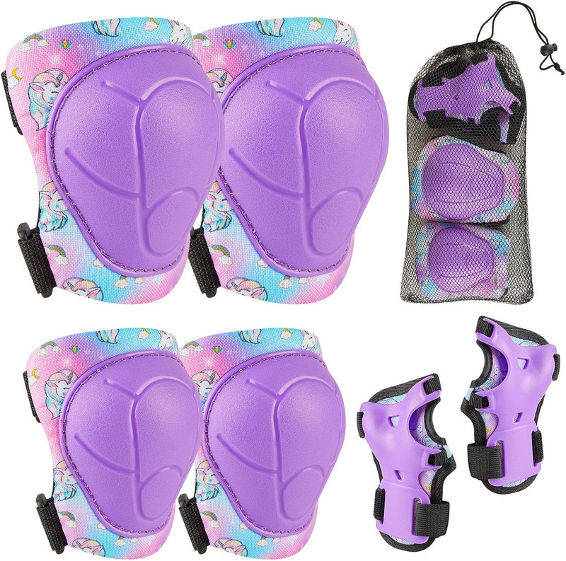 MHJY Knieschoner Kinder Protektoren Set 7 IN 1 Schoner Inliner Kinder, Einhorn Knie und Ellenbogensc