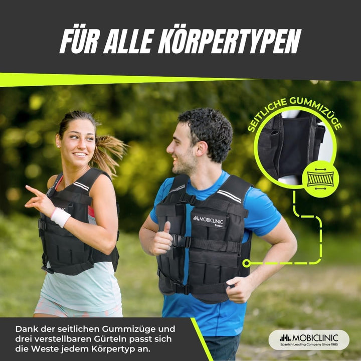 Mobiclinic®, Gewichtsweste, 10/20kg, Weighted vest, Verstellbar, Langlebig, 600D-Oxford-Gewebe, Inkl