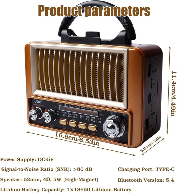 Radio Tragbar Solar Retro Radio Klein mit Bluetooth, AM/FM/SW Bluetooth Lautsprecher Klein, Vintage