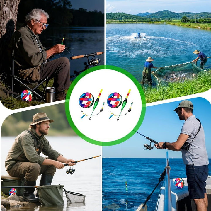 2 Sätze Automatic Bobber Fishing Line Set,Automatisches Grundangel-Set,Mit LED Pose & 100m Nylonschn