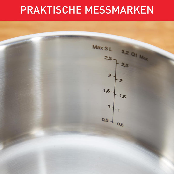 Tefal Duetto A70542 Kochtopf 20 cm, hochwertiger Edelstahl 18/10, graduiert, Ausgiessdeckel, für all