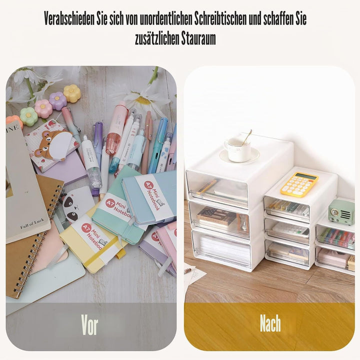 3Tier Stapelbarer Schreibtisch-Organisator mit Schubladen, Plastic Storage Drawer Units Compact Desk