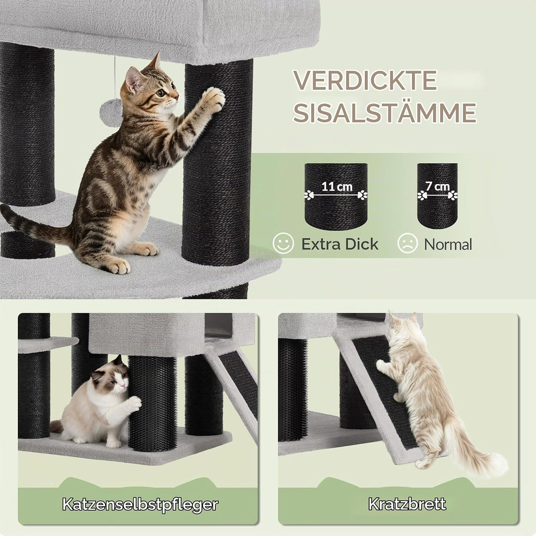 Kratzbaum für Grosse Katzen Stabil, 160 cm Katzenbaum für Maine Coons, 11 cm Dicker Sisalpfosten, 2