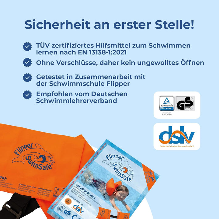 Flipper SwimSafe 1080 - Schwimmkissen für Kleinkinder aus Baumwolle, sichere Schwimmhilfe mit verste