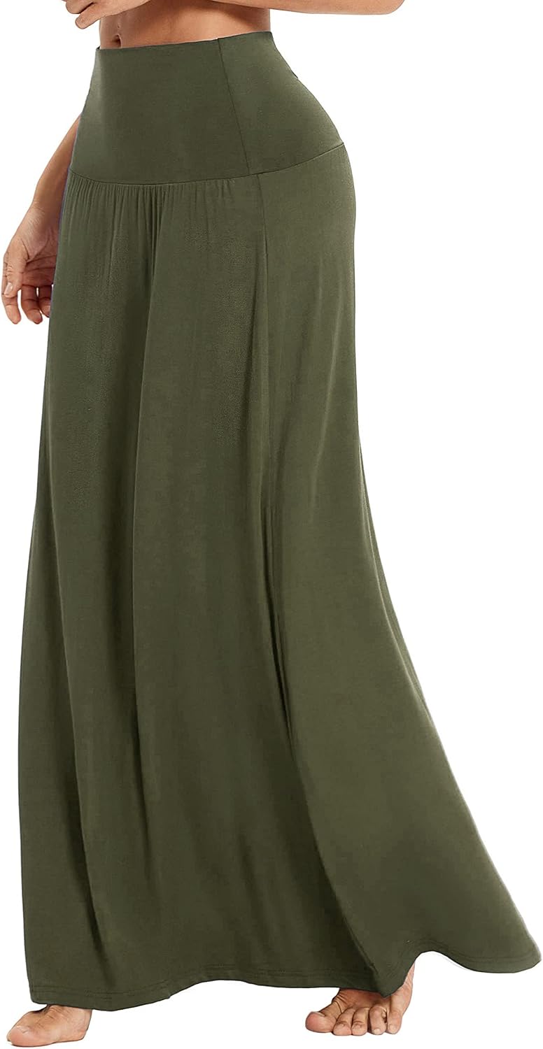 Damen Sommer Hohe Taille Boho Yoga Maxi Rock Elastisch Pull On Lang Röcke S Armeegrün, S Armeegrün