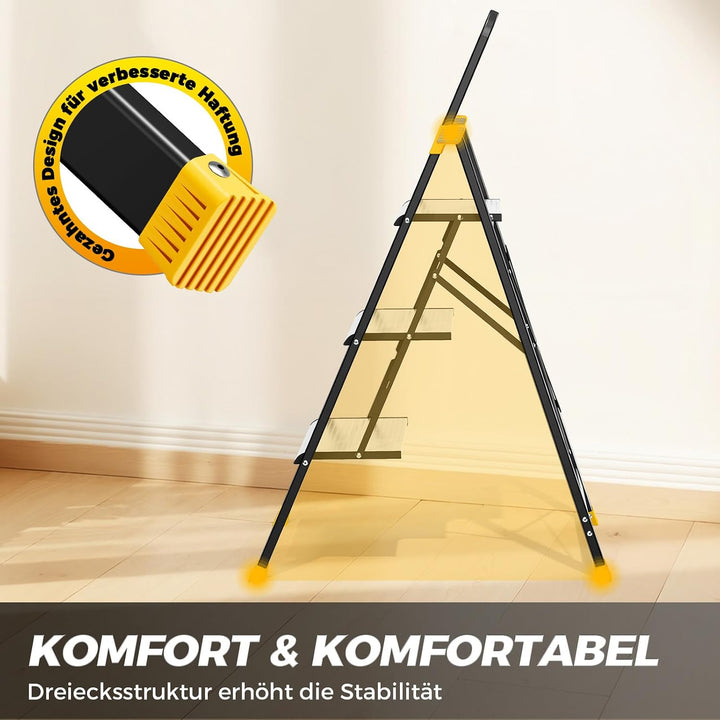 KINGRACK Trittleiter 3 Stufen Klappbar Aluminium, Klappleiter mit Handlauf, Haushaltsleiter Anti-Rut