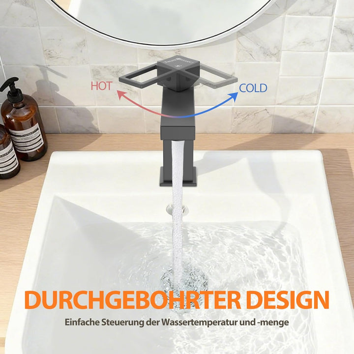 Wasserhahn Bad Einhebel-Waschtischarmatur, HURRAN Wasserhahn Badezimmer Schwarz Matt, Waschbeckenhah