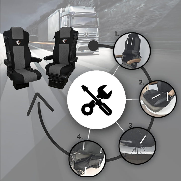SABA Auto Sitzbezüge LKW für Mercedes ACTROS MP4, AROX ab 2011, MP5 ab 2019, ungefederter Beifahrers