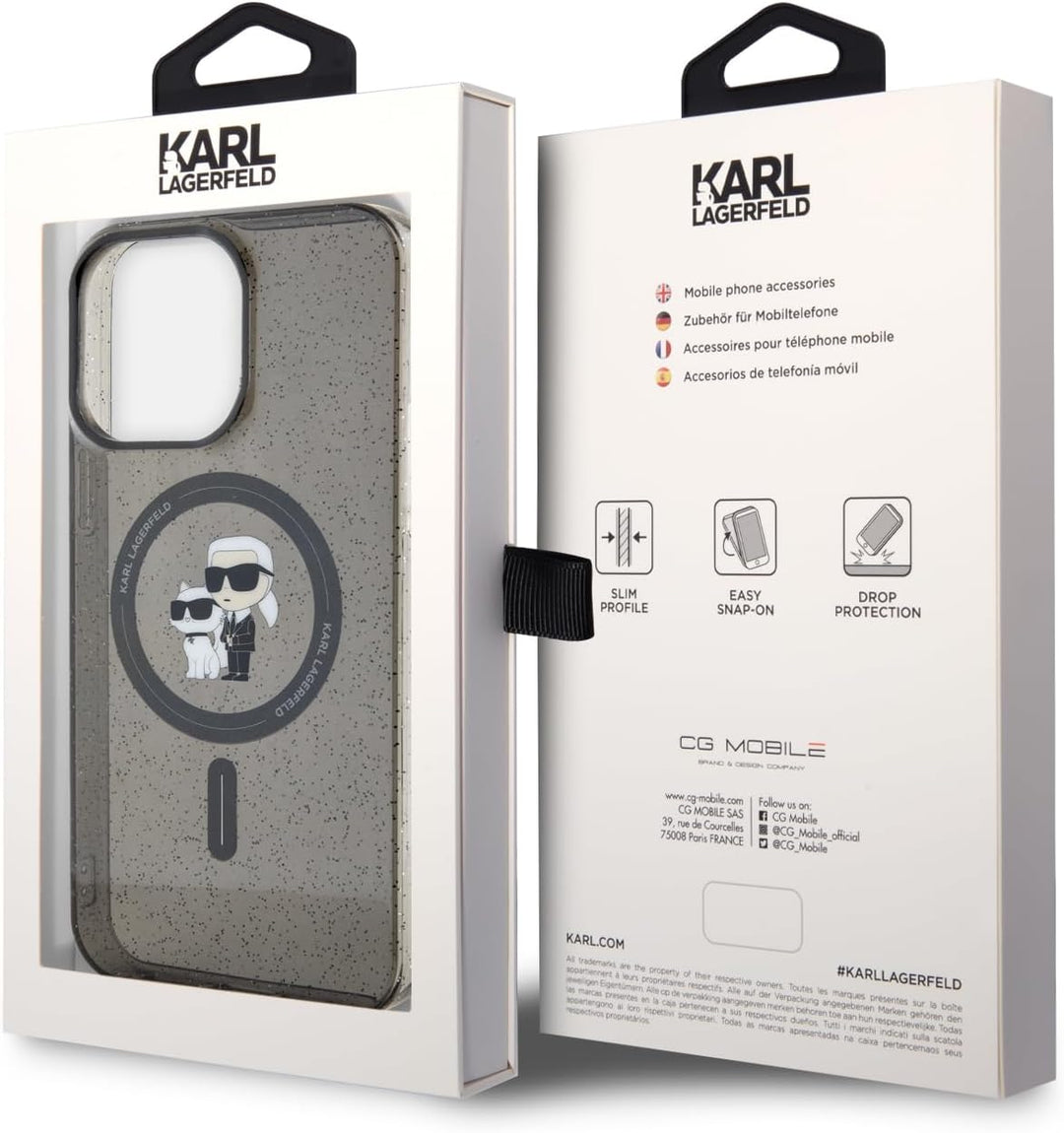 CG MOBILE Karl Lagerfeld Magfit Glitzer Hülle für iPhone 15 Pro Max (Schwarz), Schwarz