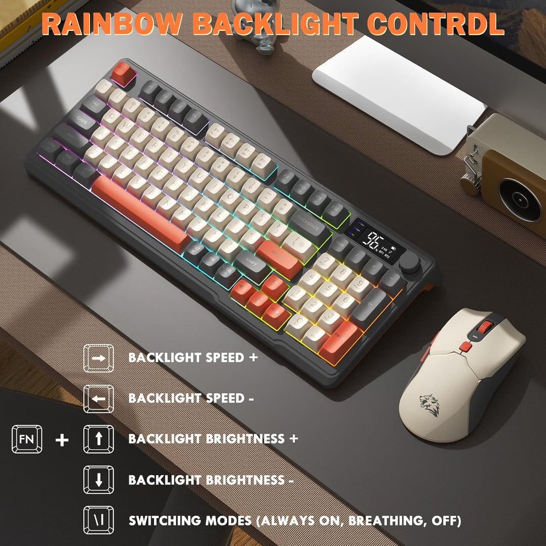 ZIYOU LANG×FREEWOLF T96 Kabelloses Gaming-Tastatur- und Maus-Set, BT/2,4 GHz, Smart Display und Knop