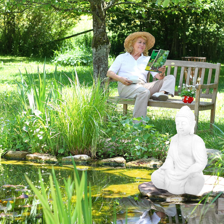 Relaxdays Buddha Figur sitzend, 70 cm hoch, XL Garten Dekofigur, wetterfest &amp; frostsicher, Dekoskulp