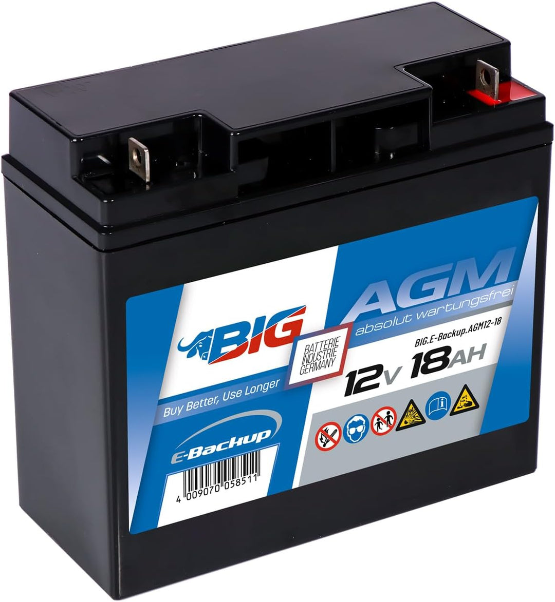 BIG E-Backup AGM Notstrombatterie 12V 18Ah für EPS- und USV-Systeme, Speicher- & Kommunikationssyste