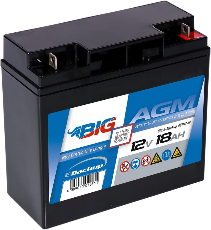 BIG E-Backup AGM Notstrombatterie 12V 18Ah für EPS- und USV-Systeme, Speicher- & Kommunikationssyste