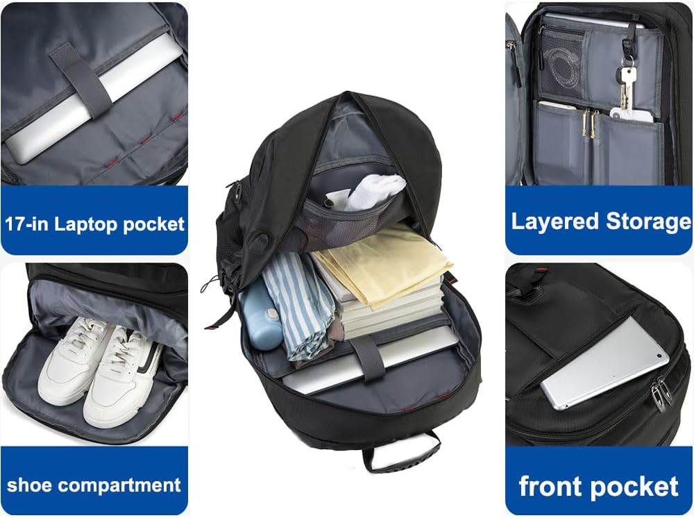 60L 80L Gross Reiserucksack Herren,Erweiterbar Handgepäck Rucksack,Wasserdichter 17-Zoll Laptoptasch