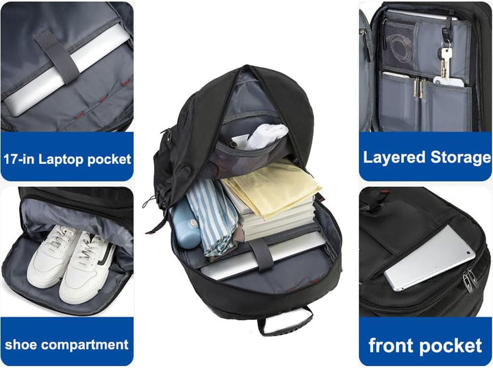 60L 80L Gross Reiserucksack Herren,Erweiterbar Handgepäck Rucksack,Wasserdichter 17-Zoll Laptoptasch