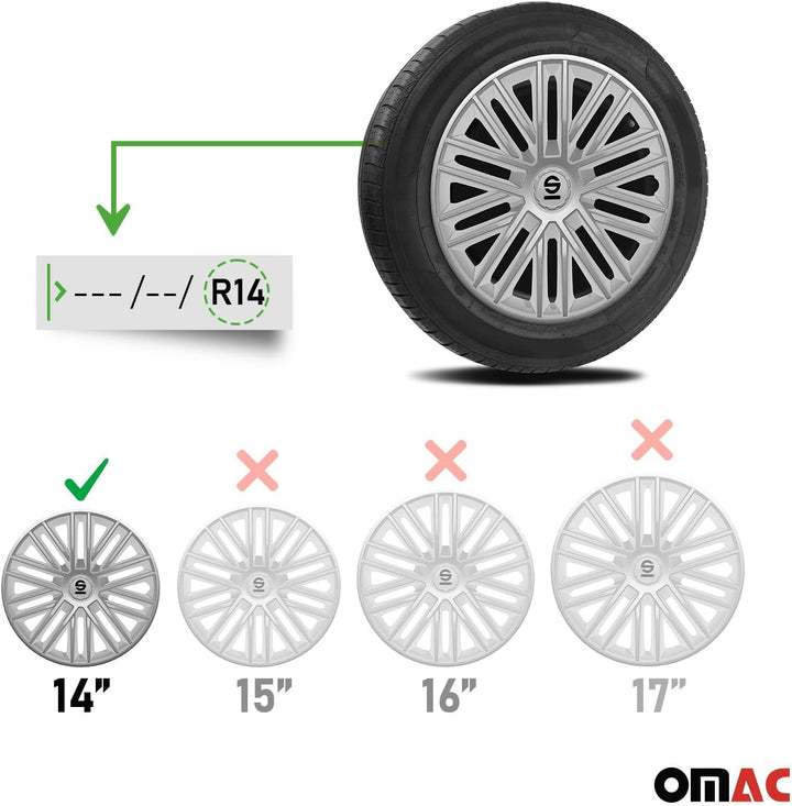 Sparco Radzierblenden Bergamo - 14-Zoll - Silber - Satz mit 4 Stück