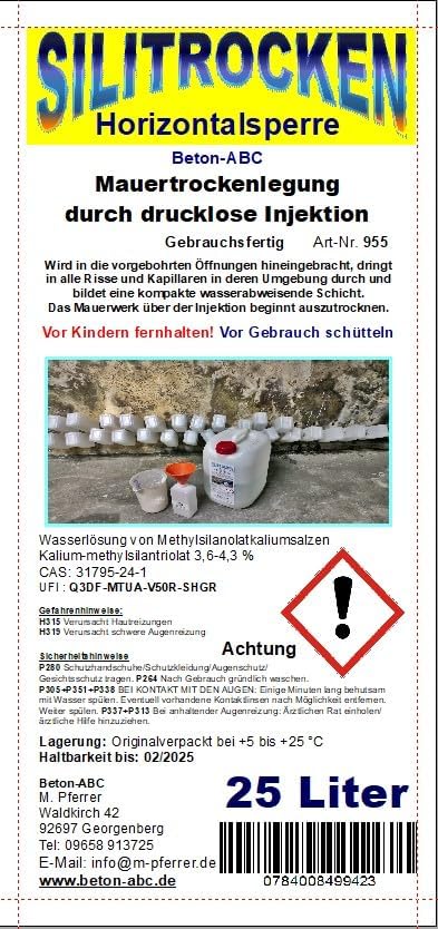 Horizontalsperre - Nachfüllkanister (25 L) - Verkieselungsmittel zur Mauerwerkstrockenlegung (€ 4,50