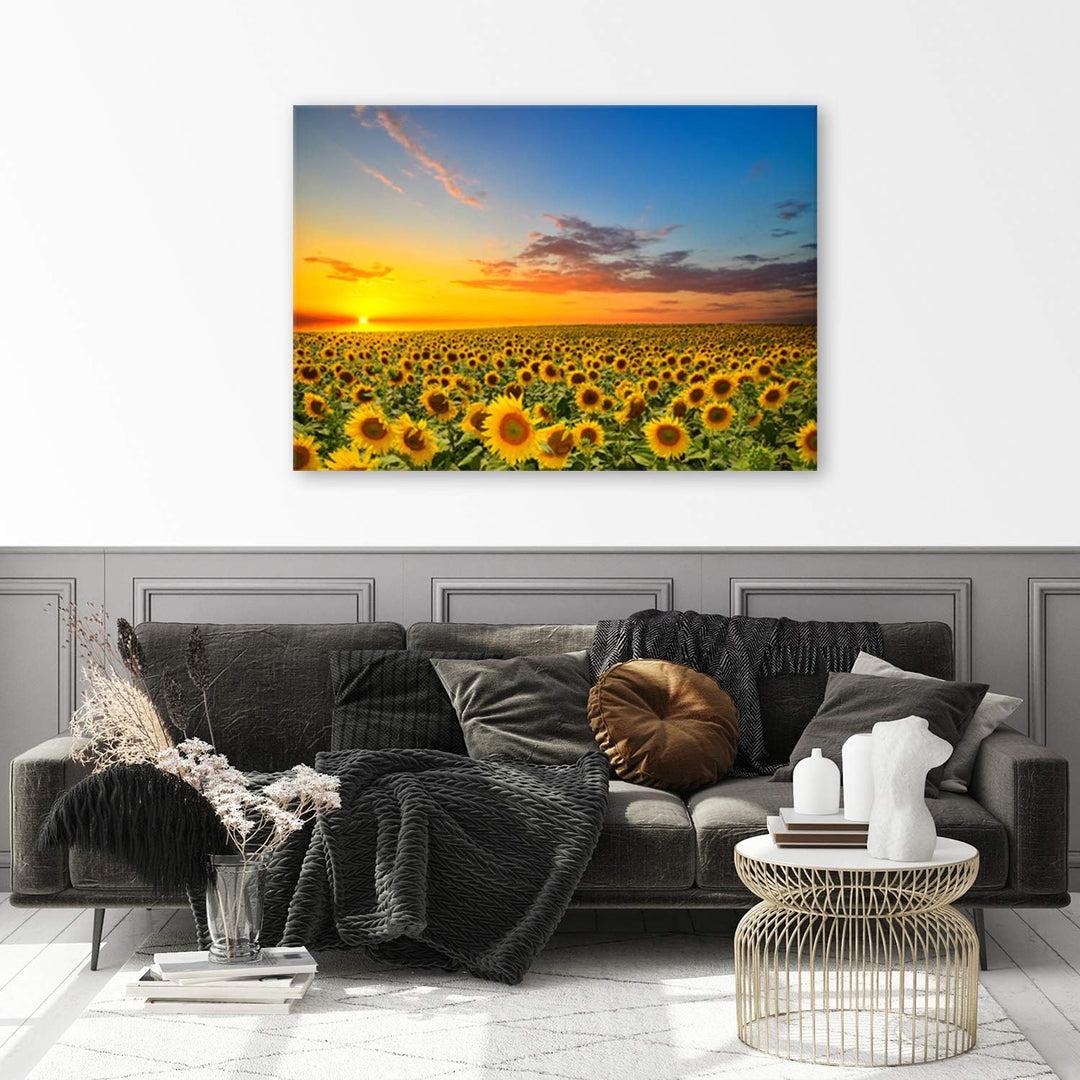 Feeby, Leinwandbild, Bilder, Wand Bild, Wandbilder, Kunstdruck 40x60cm, Wiese, Blumen, Sonnenblume,