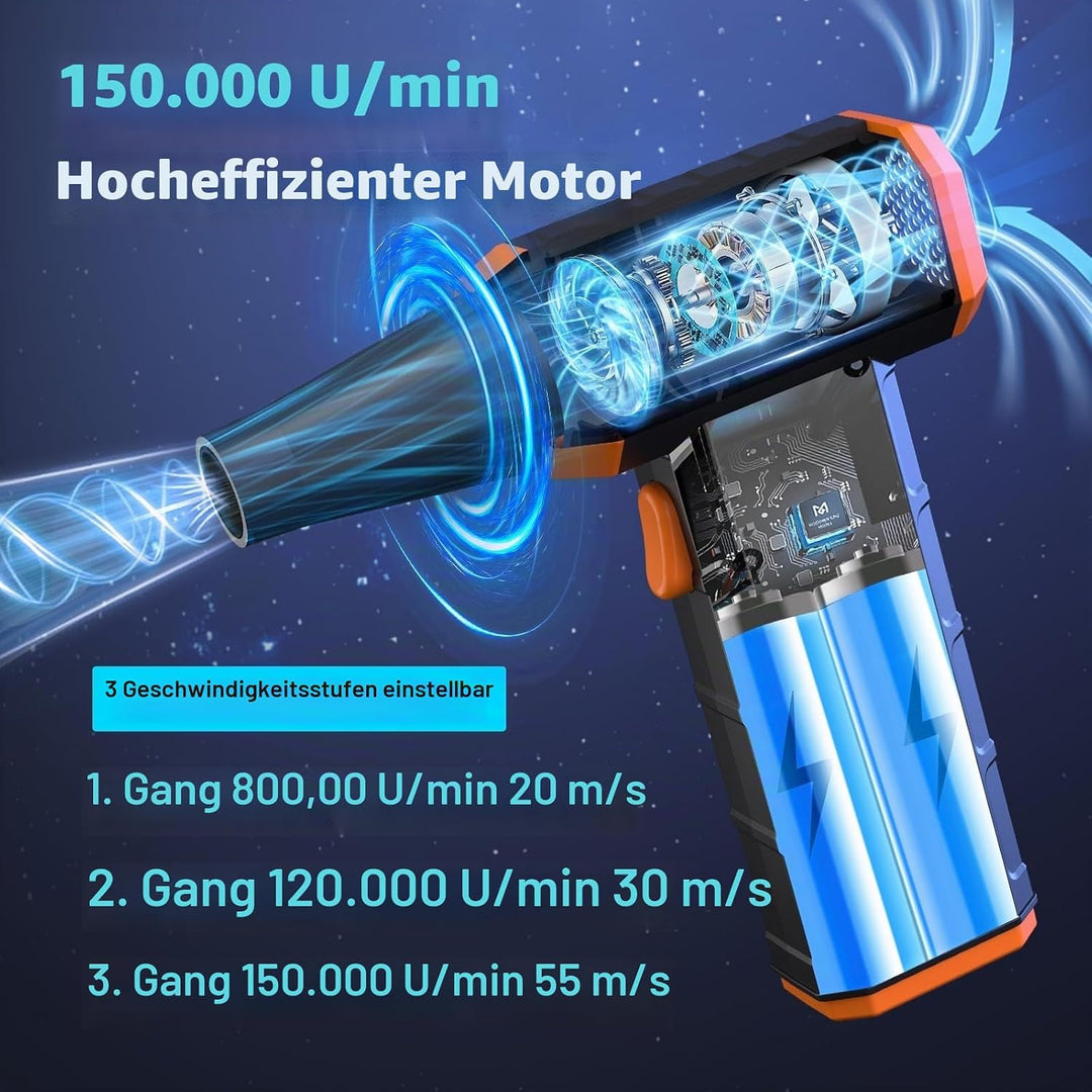 Elektrische Staubgebläse Luftdruckspray, 3-Gang 150000 U/min Druckluft Compressed Air Duster mit 900