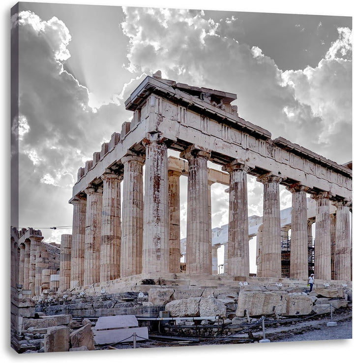 Pixxprint Propyläe von Akropolis in Athen schwarz/weiss, Format: 70x70 als Leinwandbild, 70x70