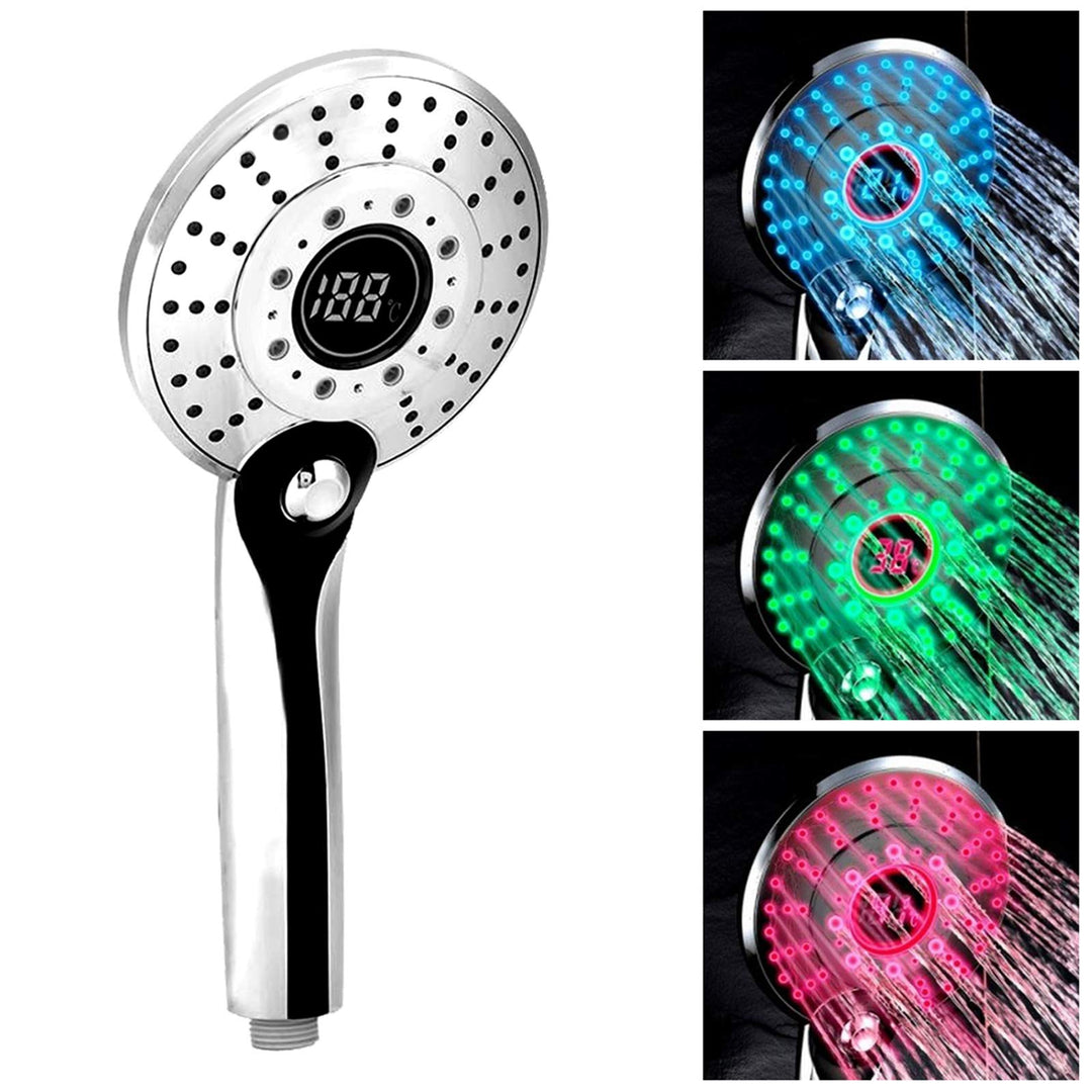 GuDoQi LED Duschkopf, 3 Farben Farbwechsel Temperaturregelung, 3 Strahlarten, Digitale Temperaturanz