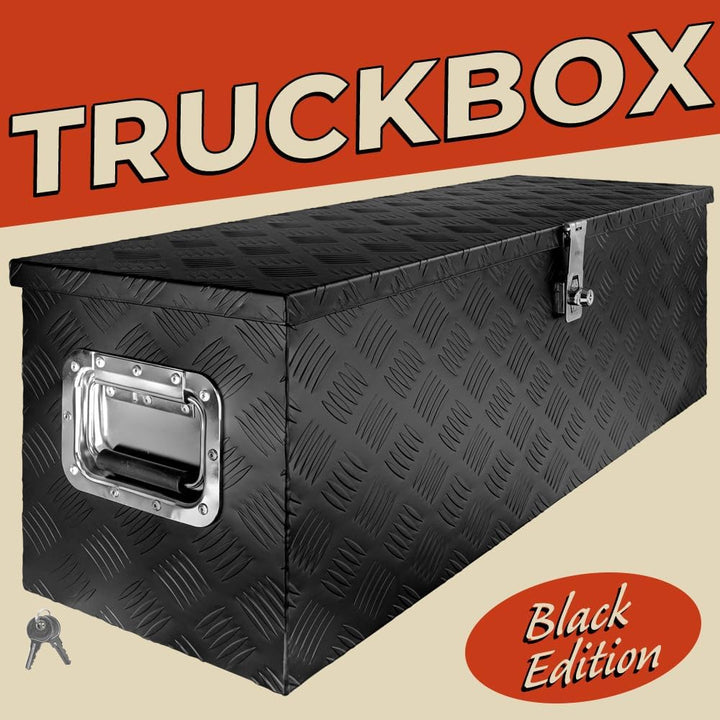 Trucky Truckbox Deichselbox aus Aluminium, in Schwarz, Abschliessbar, Robustes Riffelblech, Für Werk