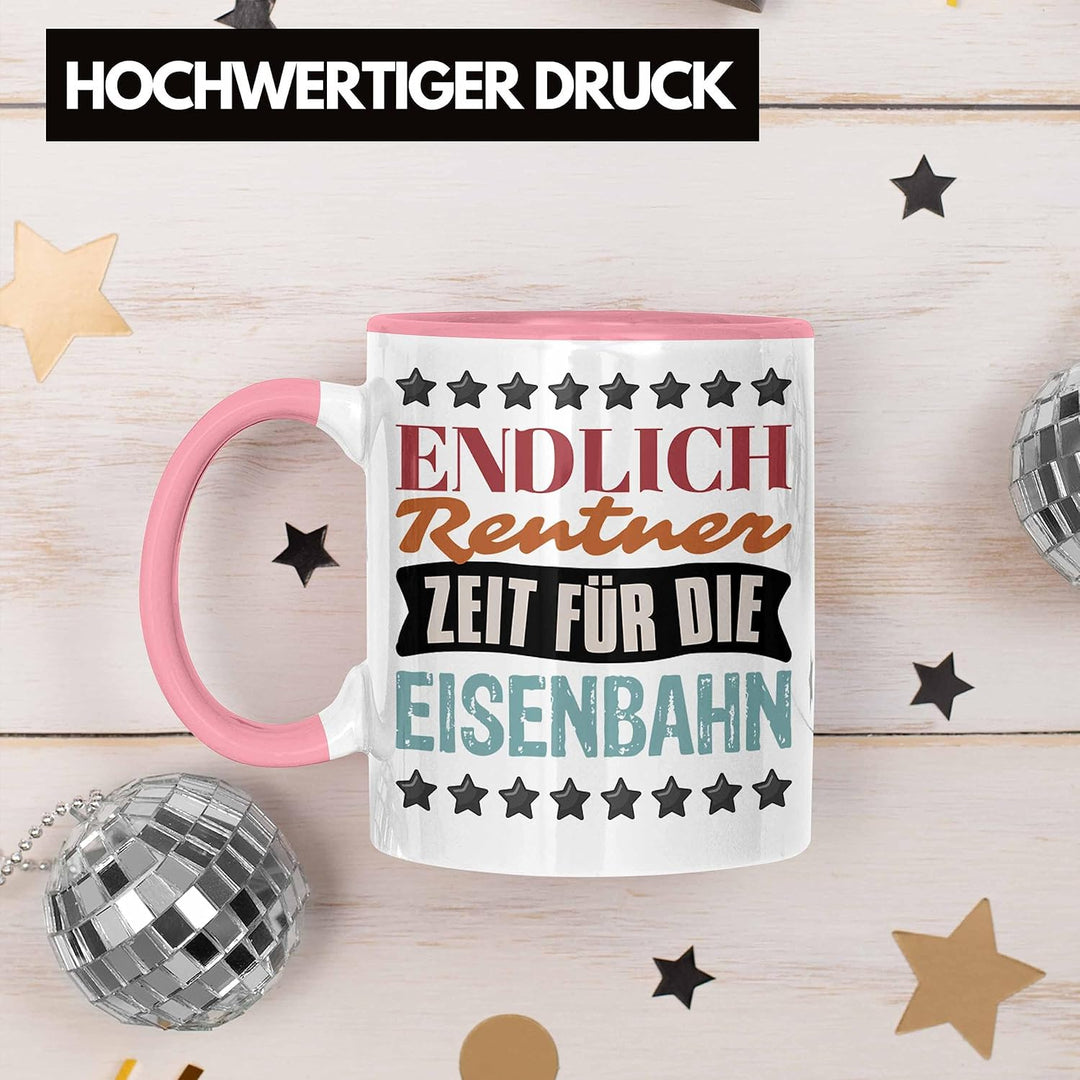 Trendation - Eisenbahner Tasse Geschenk für Modelleisenbahn-Fans Geschenkidee Endlich Rente Zeit für