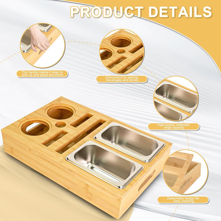 Couchbar Snackbox Grau Mit Snackschalen Aus Edelstahl Sofa Tablett Geeignet für Wohnzimmer, Sofa, Ga