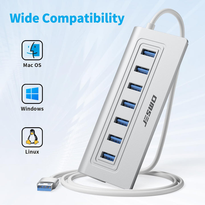 USB Hub 3.0 7-Port, Aluminium USB Verteiler Adapter mit Mehrfach USB 3.0 5Gbit/s, 100cm Langkabel un