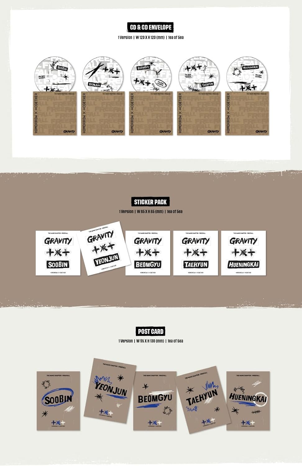 TOMORROW X TOGETHER TXT - THE NAME CHAPTER : FREEFALL [GRAVITY Ver.] Album (5 ver. SET), 5 ver. SET